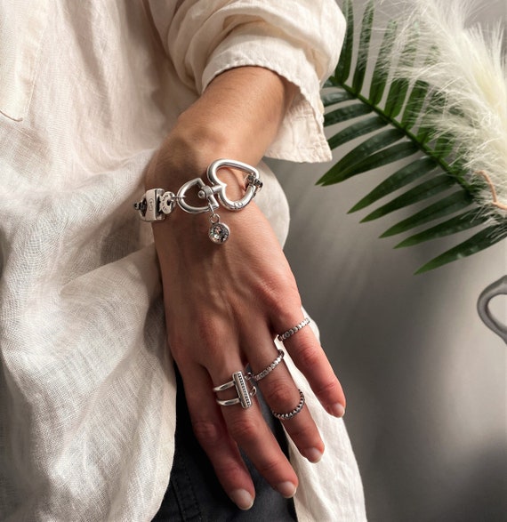 Silver Chain Bracelet With Swarovski Crystal Charm, Brilliant Charm Bracelet,  Bold Chain Bracelet, Silver Chain Bracelet, Style - Etsy