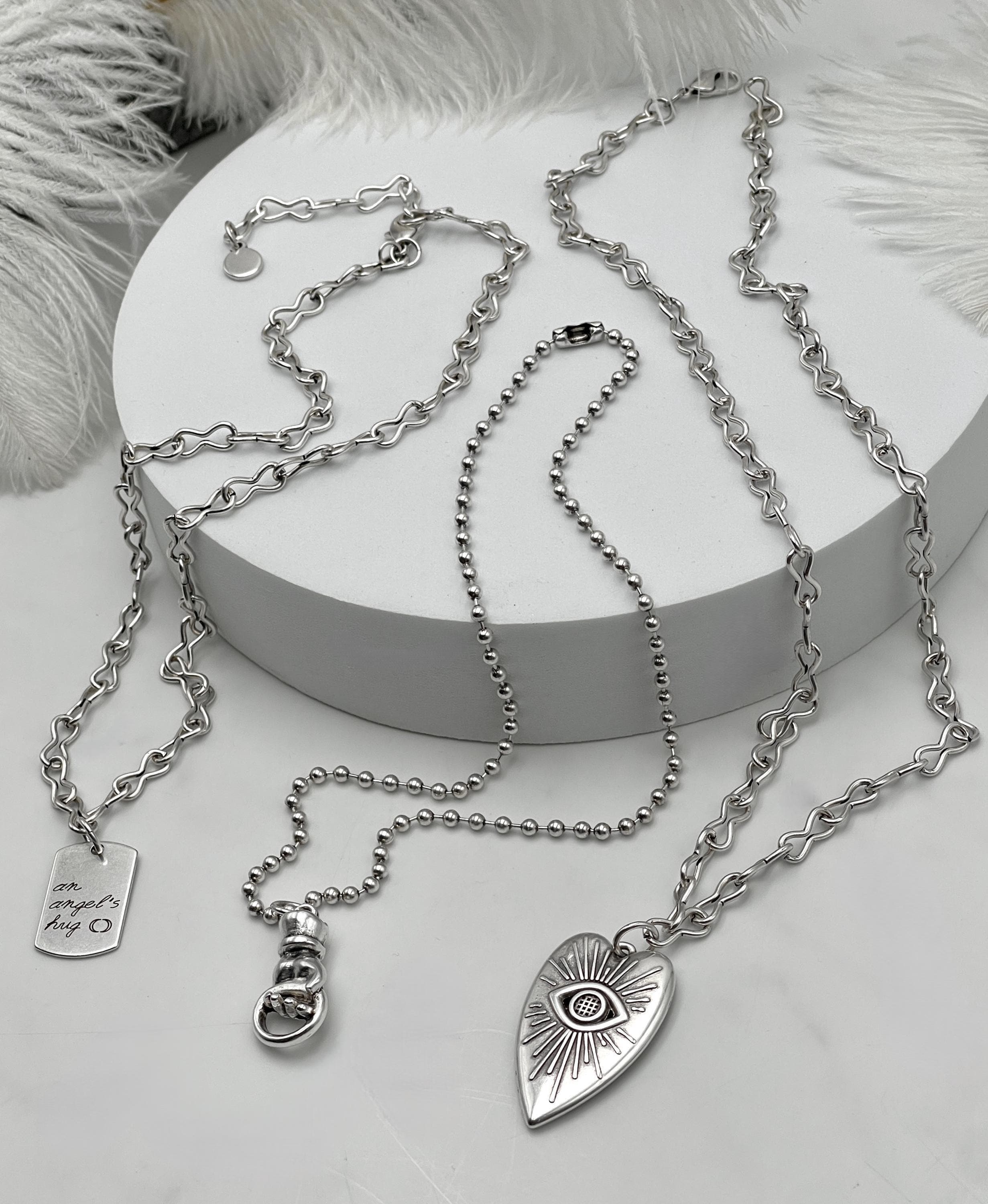 シルバーチェーン重ね付けパンクロックスタイルペンダント3個セット