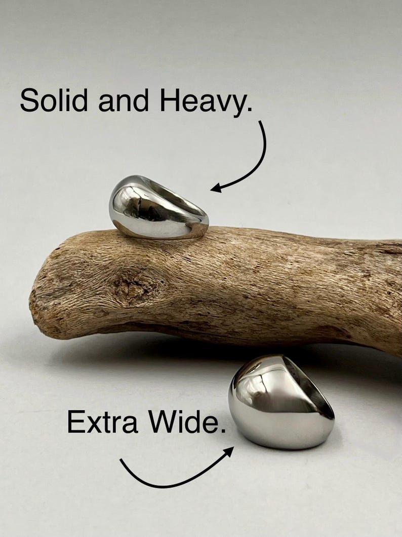 Bold Rock Style Statement Silver Dome Ring: Stainless Steel Everyday Wear