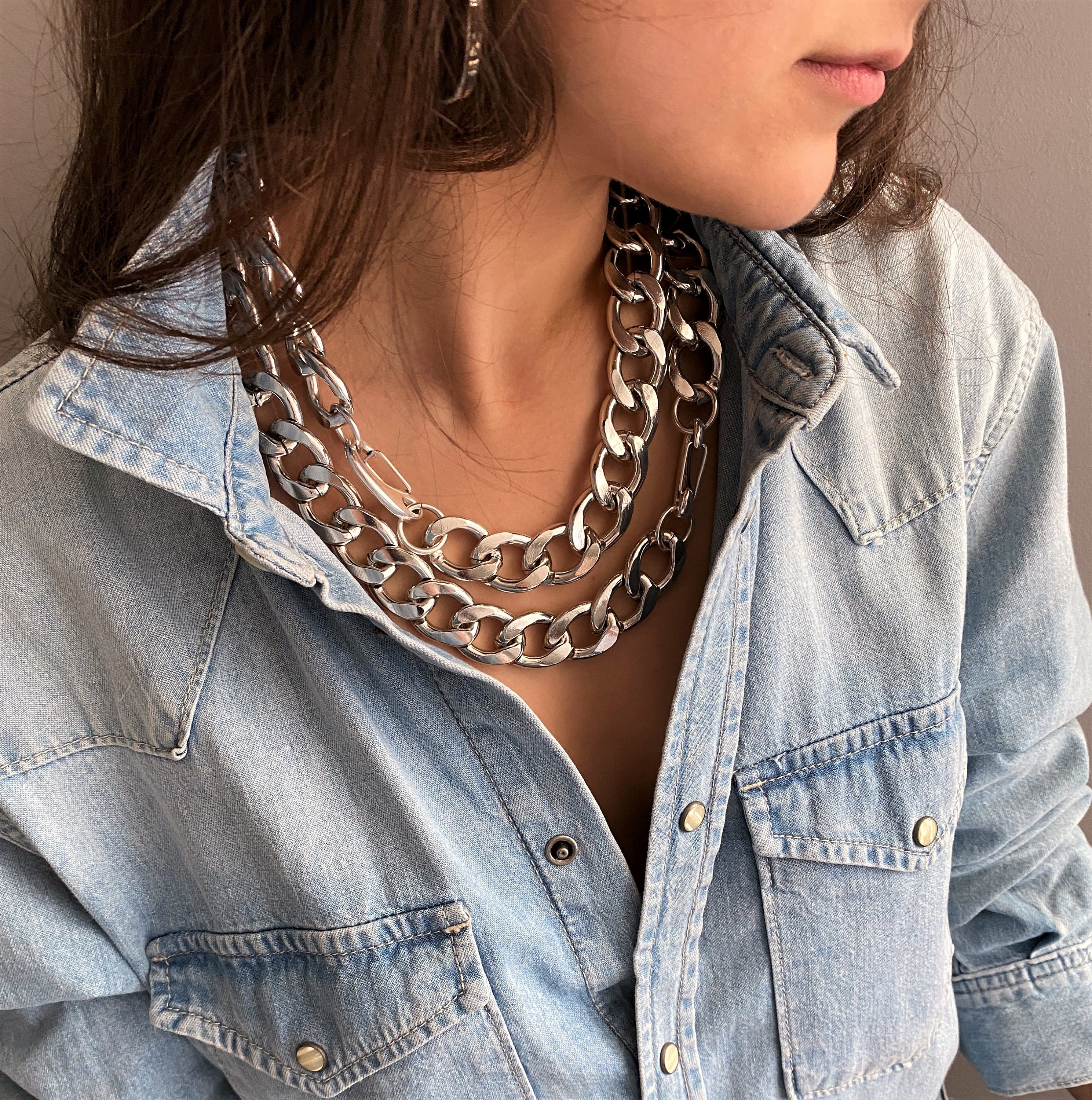 Buy Chunky Silver Rolo Chain Choker Thick T Bar Belcher Necklace, Bold Edgy  Toggle Clasp Choker Online in India - Etsy