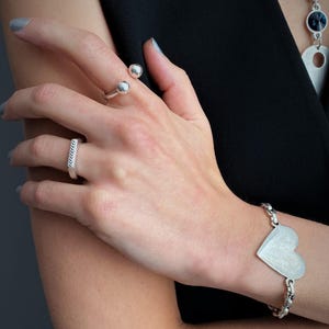 Rectangular Signet Engraved Arrow Open Ring: Stackable Adjustable Silver Ring