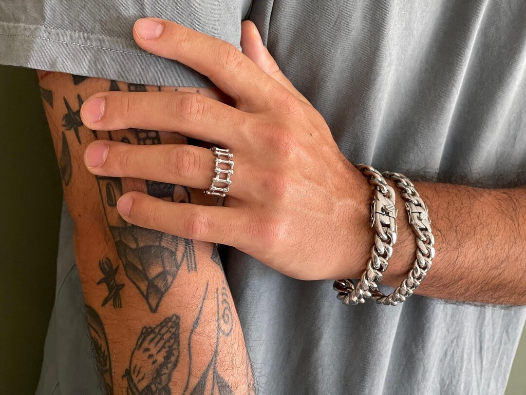 Mens Stackable Rings Wide Stainless Steel Mens Cage Ring: Silver Waterproof Stackable Band ...