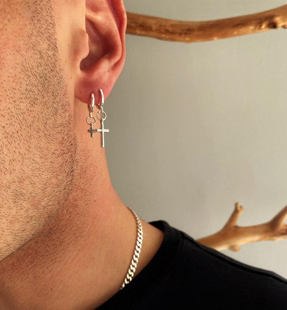 Mens Black Earrings Hoops Sterling Silver CZ Studs Earrings For Men – Bling  Jewelry