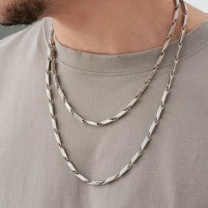 Men's Streetwear Heavy Melon Seed Chain Necklace: Solid Stainless Steel Bar Link Sturdy Chain
