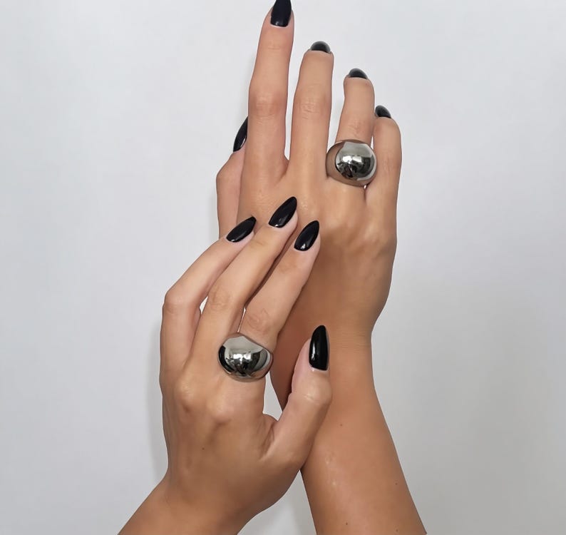 Bold Rock Style Statement Silver Dome Ring: Stainless Steel Everyday Wear