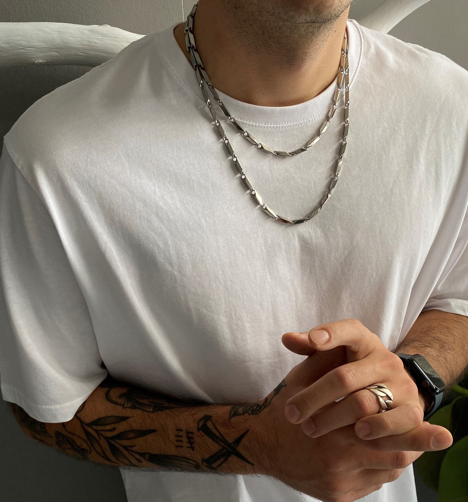 Heavy Stainless Steel Melon Seed Chain Necklace Mens Bar Link Etsy