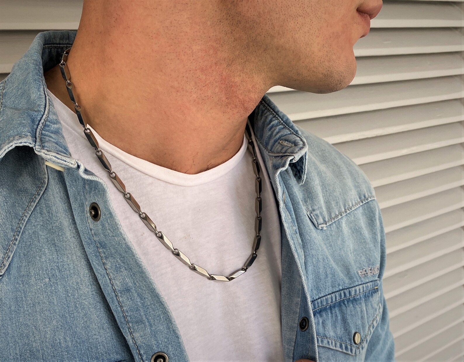 Heavy Stainless Steel Melon Seed Chain Necklace Mens Bar Link Etsy
