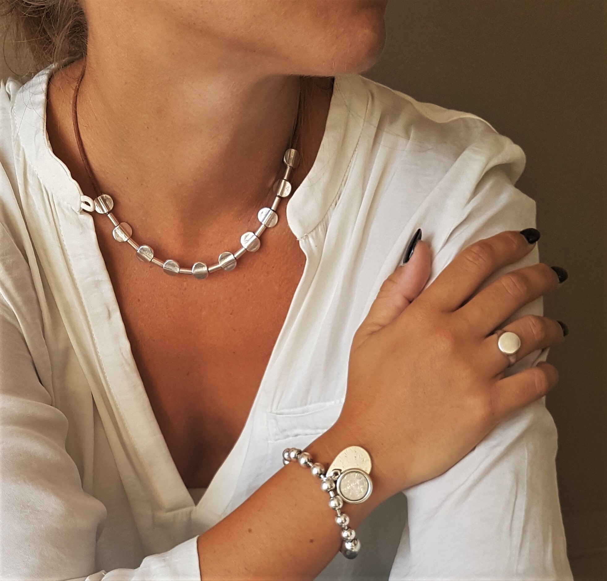 Antique silver circular open ring dainty smooth round Etsy