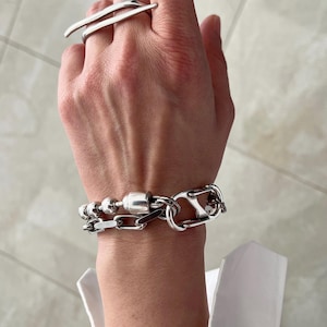 Double Silver Ball Chain Bracelet• Multi Strands Chunky Bracelet• Brutalist Statement Layered Heavy Bracelet by AnAngelsHug• Birthday Gift