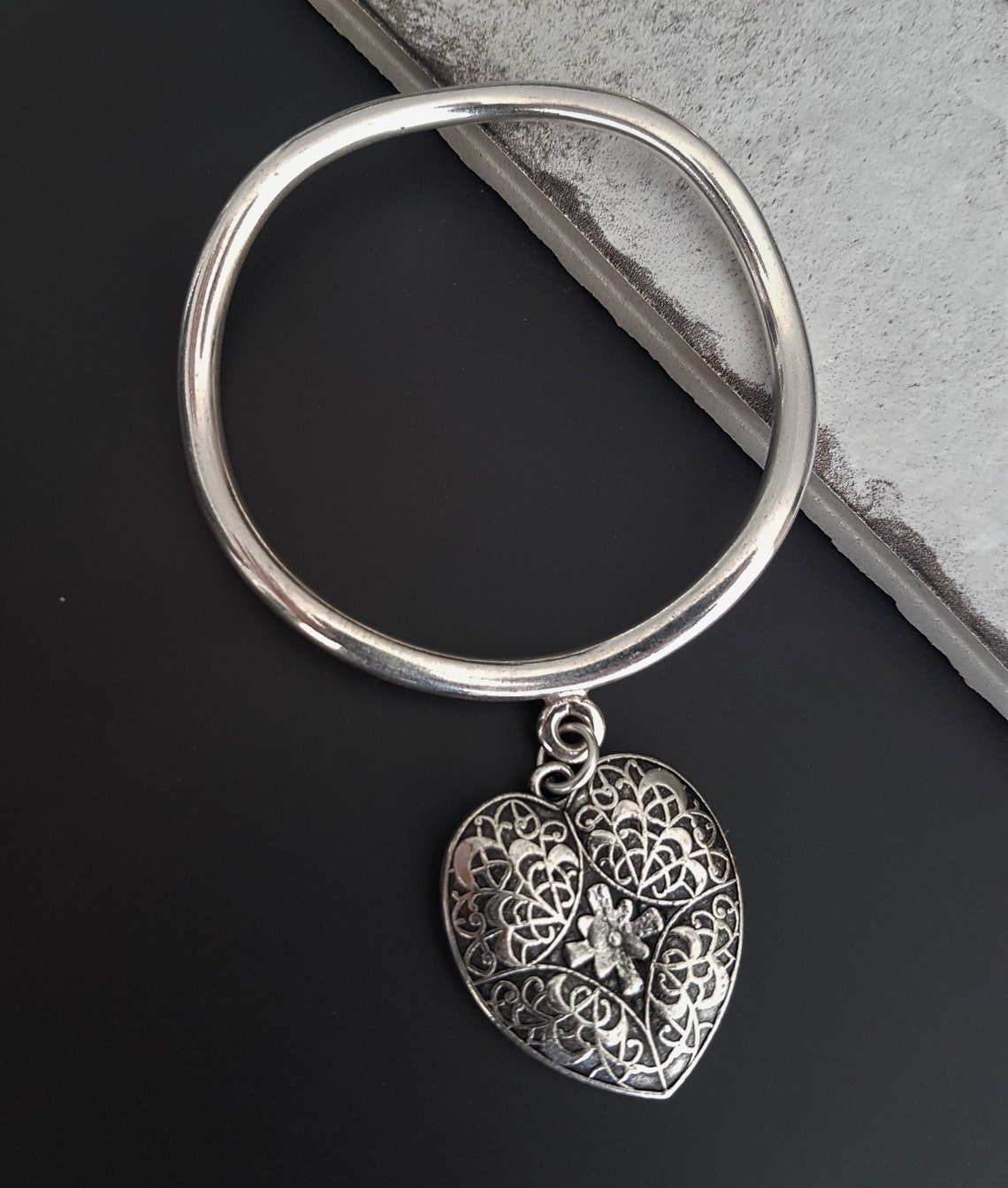 Antiker silberner viktorianischer Herz welliger Armreif Puffy | Etsy