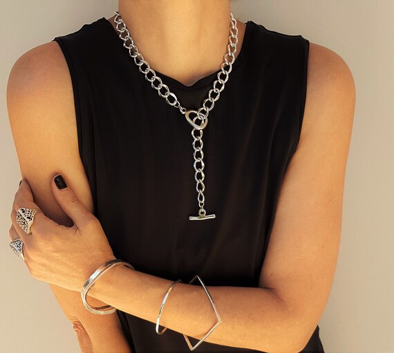 Womens Antique Silver Bold Chain 