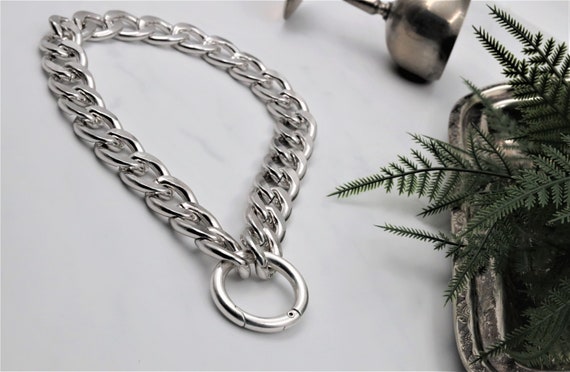 Extra große Silber Verschluss Ring Stil chunky Ring Frauen Kragen, Maximalismus Halskette, Gliederkette Choker, O extra leichte Weihnachtsgeschenk Kette