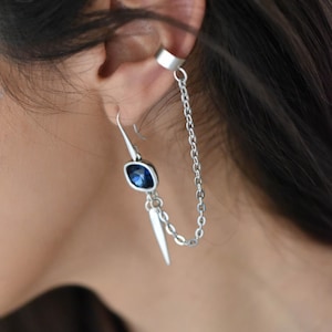 Mismatched Swarovski spike drop earring set, grunge sharp swarovski earrings, elegant swarovski double fake conch/helix piercing earring set