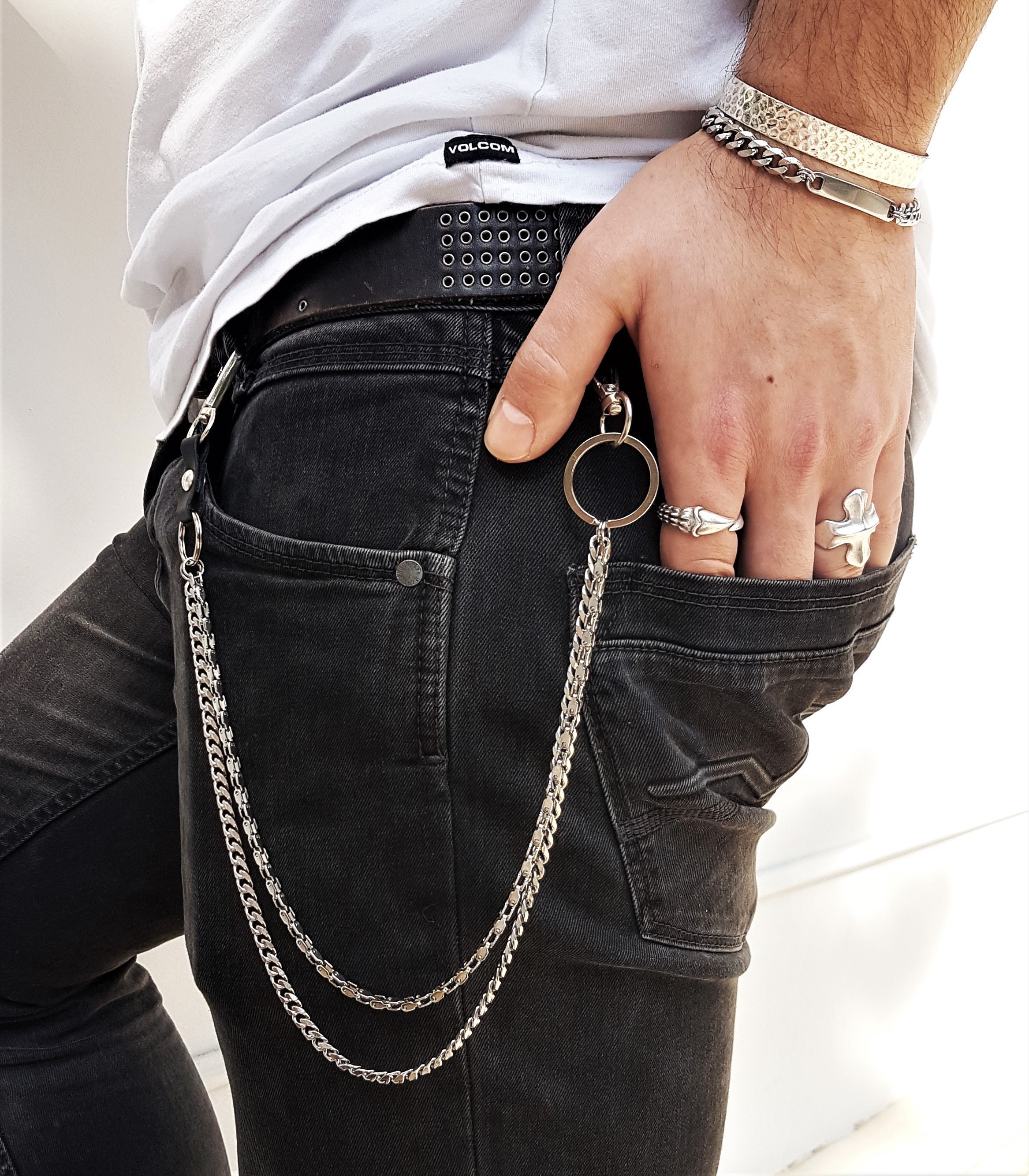 Sz Solid Stainless Steel Cool Punk Rock Wallet Chain Biker Trucker Wallet Chain Trucker Wallet Chain for Men Silver / 55cm