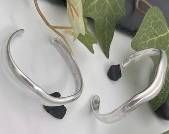 Wavy Antique Silver Open Cuff Bracelet• Sturdy Silver
