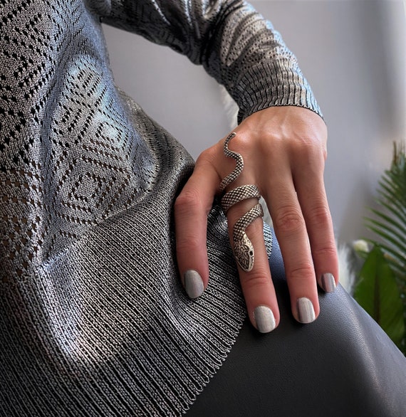 Dark Silver Extra Long Finger Ring, Statement FULL FINGER SERPENT Ring,  Brutalist Snake Textured Adjustable Ring, Modern Rock Style Ring - Etsy