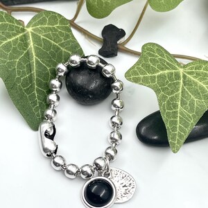 Pulsera de plata para mujer, pulsera de cadena gruesa con piedra negra, pulsera de cadena de bolas gruesa de plata, pulsera estilo Uno de 50, regalo para mujer imagen 12