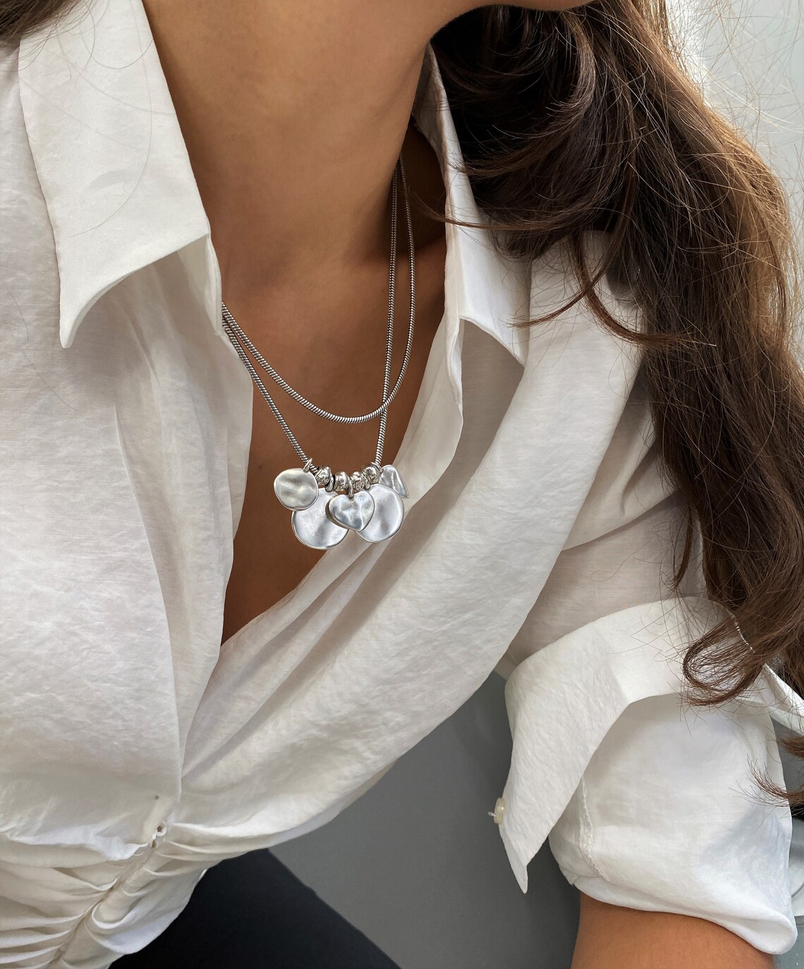 Set of Two Chains Multi Coins Heart Necklace Layered Stacking - Etsy