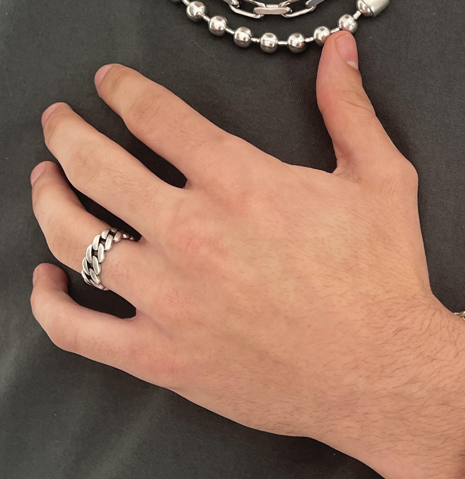 Mens Pinky Silver Chain Ring• Mens Chain Ring• Adjustable Chain Ring• Thick  Open Chain Rin• Unisex Open Ring• by AnAngelsHug• Gift for Him