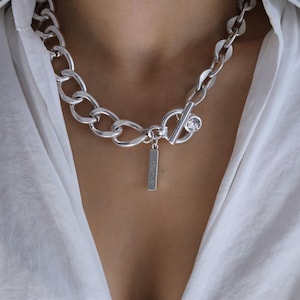 NEW! Statement chains Swarovski necklace, curb chain choker, antique silver chunky necklace, oxidized silver bold necklace, uno de 50 style.