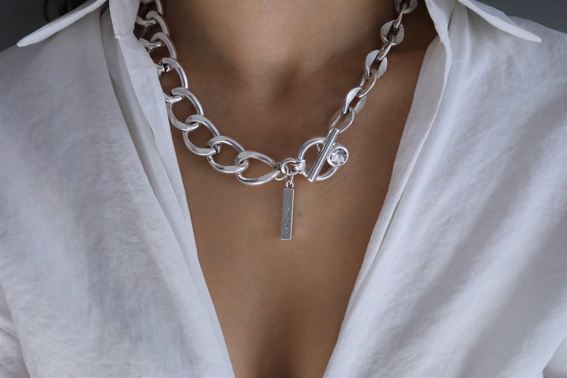 NEW! Statement chains Swarovski necklace, curb chain choker, antique silver chunky necklace, oxidized silver bold necklace, uno de 50 style.