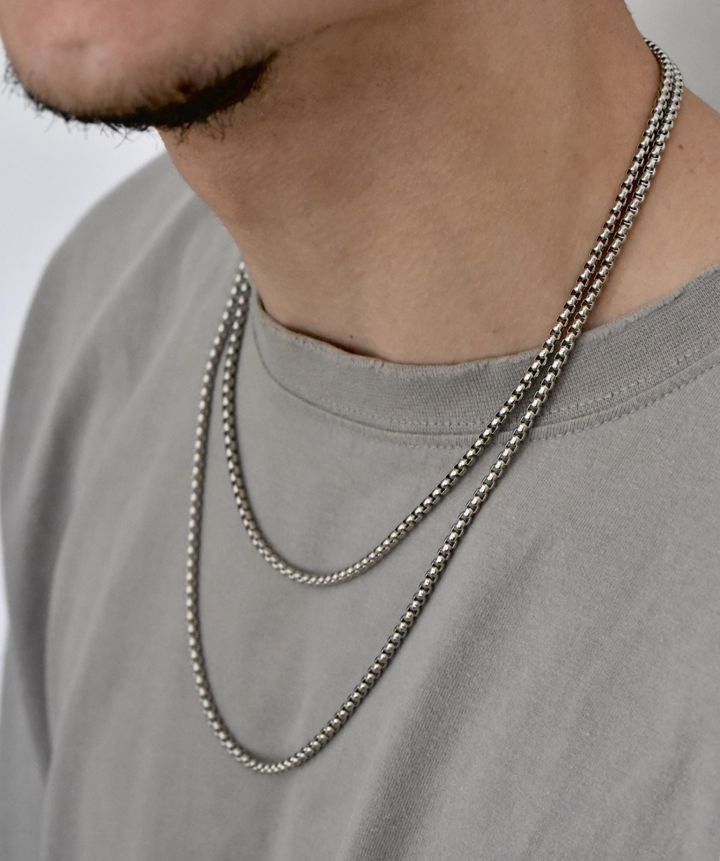 Antique Silver Mens Box Chain Necklace• Unisex Box Link Antique Silver Mens Box Chain Necklace• Unisex Box Link