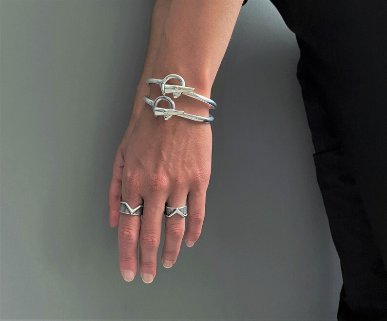 Womens Silver Pickaxe Cuff Bracelet: Unisex Urban Nail & Hammer Open Mattock Bangle image 10