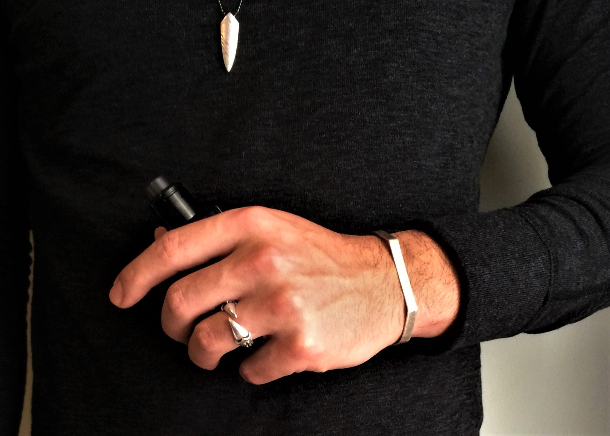 Mens Silver Dragon Nail Ring Open Double Nails Ring Silver