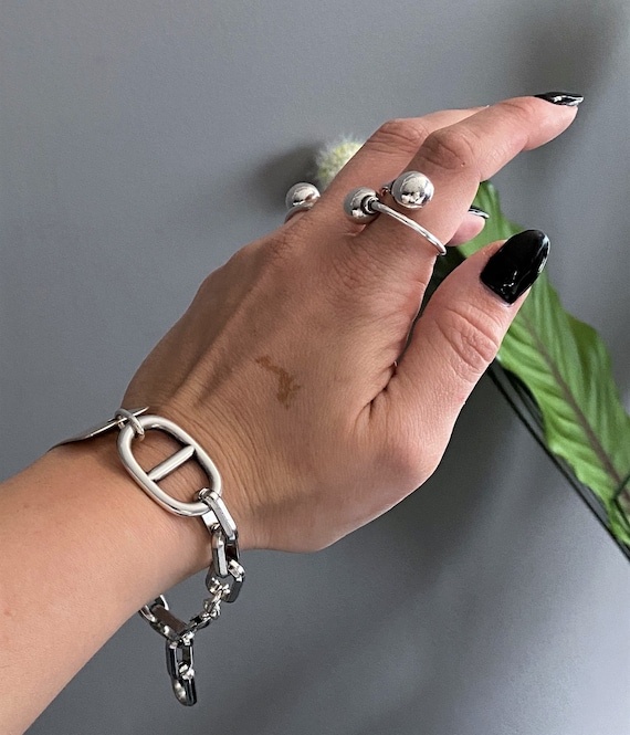 Twist Double Balls Open Ring Chunky Spheres Wrap Around Ring