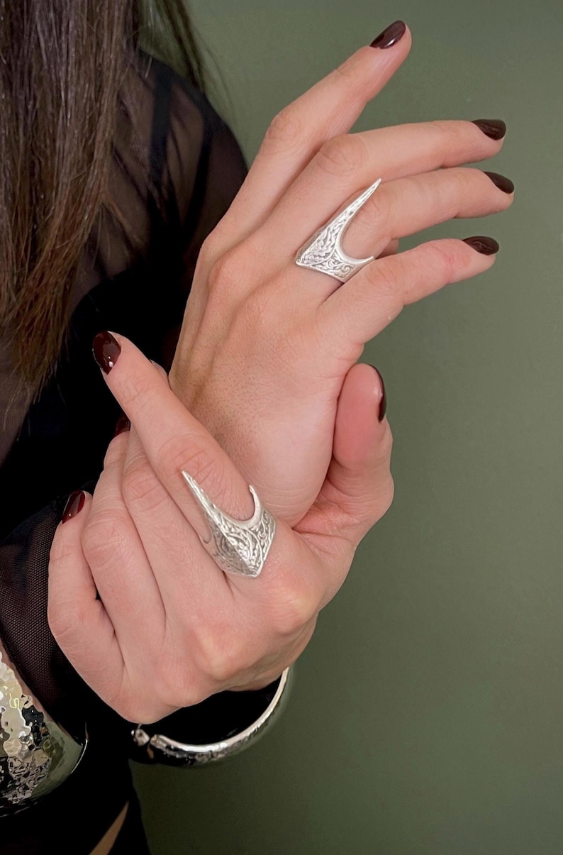Silver Pointy Womens Engraved Ring• Vikings Spiked Ring• Gothic Sharp Ring• Adjustable Womens Ring• Tribal Style Open Ring by AnAngelsHug