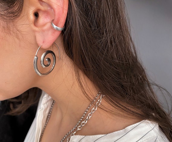 Chunky Spiral Hoop Earrings Modern Art Threader Ear Hoops