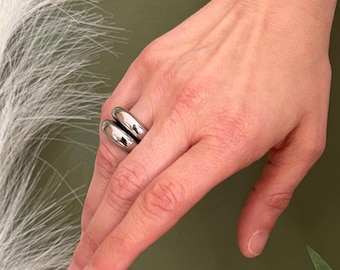 Chunky Stainless Steel Glossy Dome Open Ring: Minimal Waterproof Stacking Wide Ring