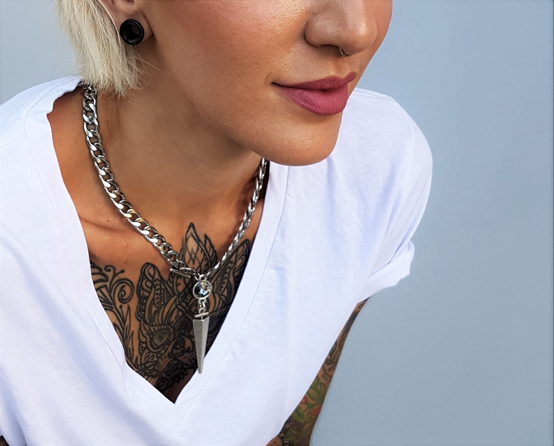 Dark Silver Large Cuban Link Swarovski 
