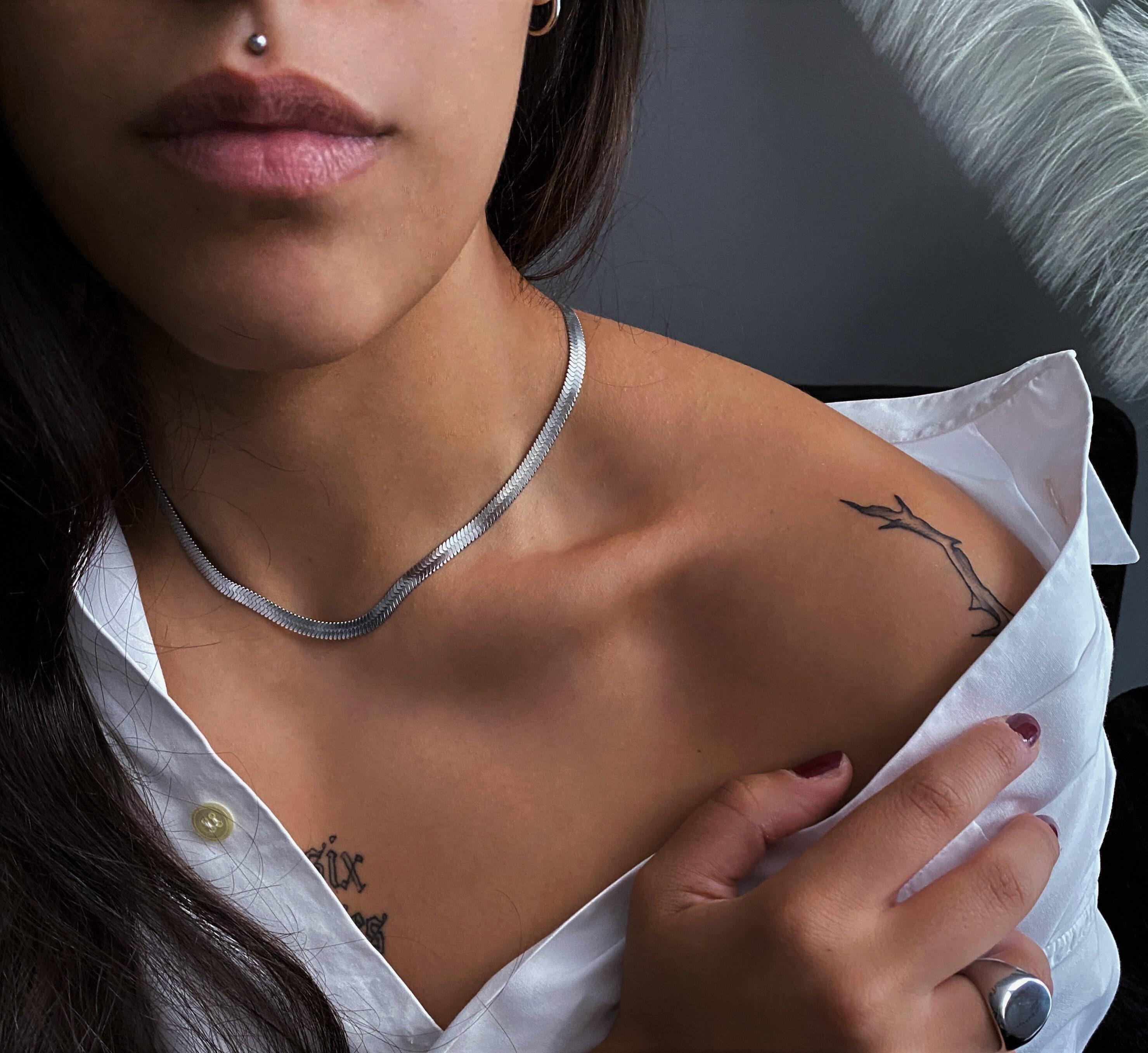 Chaîne Plate Acier Inoxydable Argenté 4 Mm – Collier Serpentine Femme 41-45 Cm