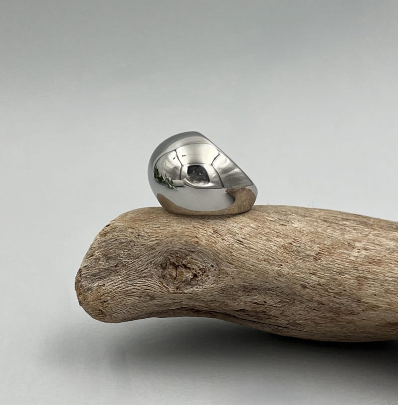 Bold Rock Style Statement Silver Dome Ring: Stainless Steel Everyday Wear