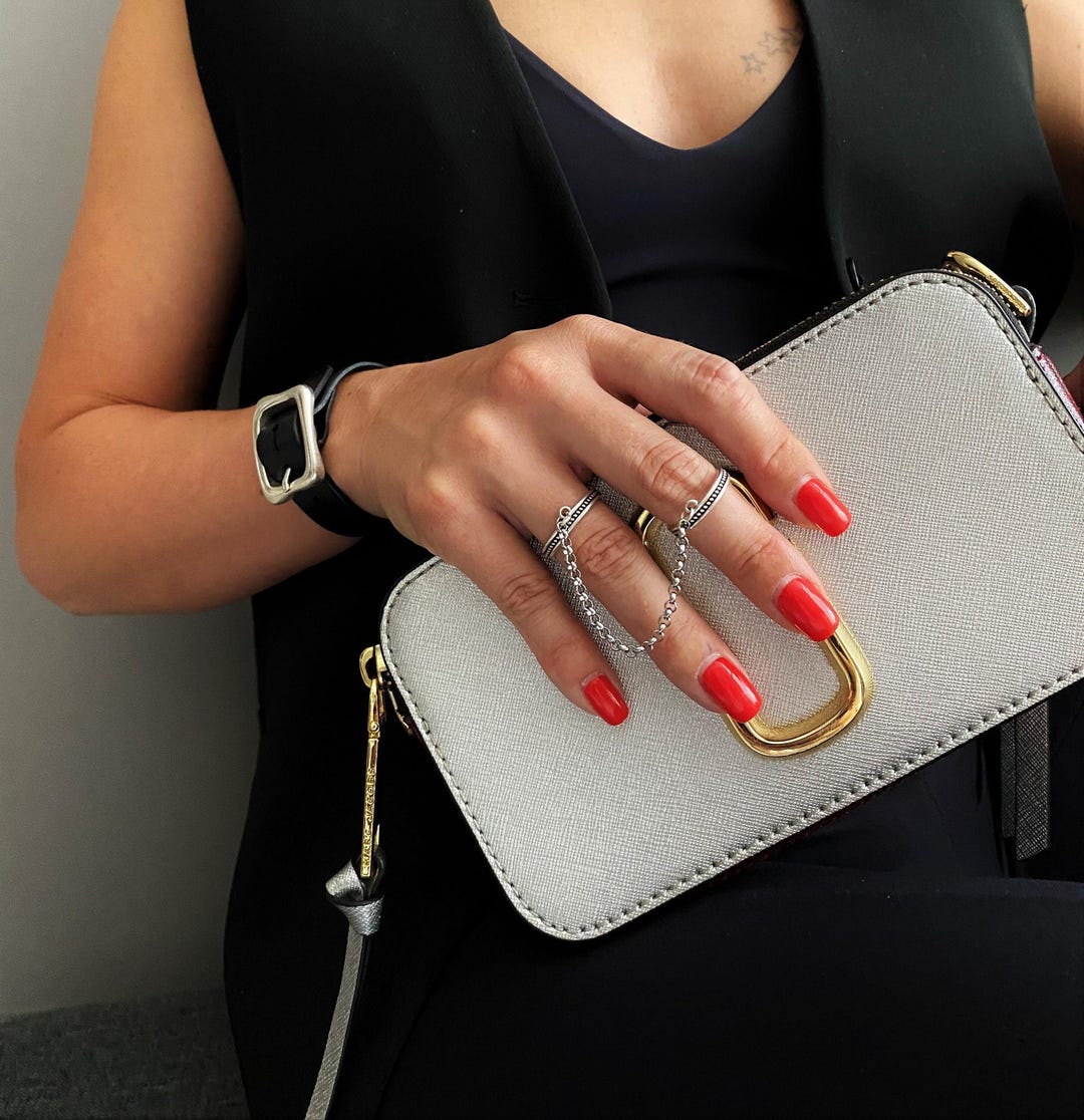 Silver Joined Chain Double Finger Rings, Connected Single Chain Band ...