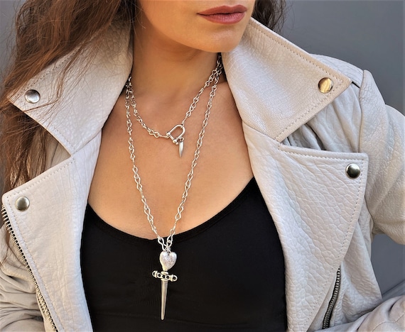 Rock Choker Lock Necklace Layered Chain On The Neck With Lock Punk