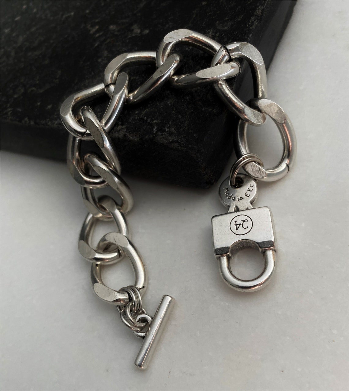 Oversized thick chain womens padlock bracelet chunky key-lock | Etsy