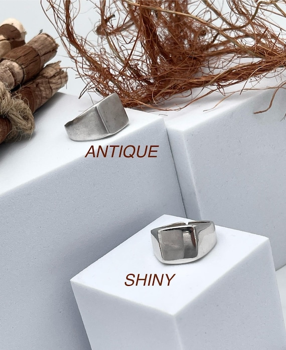 Smokey Grey Square Open Ring• Unisex Classic Signet Ring