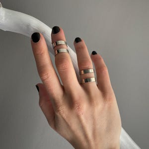 Double line minimal ring, silver finger cuff, midi pinky ring, knuckle ring, stackable ring, chevalier ring, geo lines ring mother's  gift