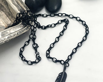 Sterling Silver Triple Feather Black Leather Necklace