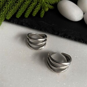 Silver Three Parallel Lines Ring,contemporary Triple Bar Open Ring ...