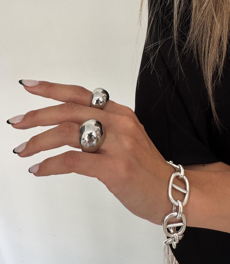Bold Rock Style Statement Silver Dome Ring: Stainless Steel Everyday Wear
