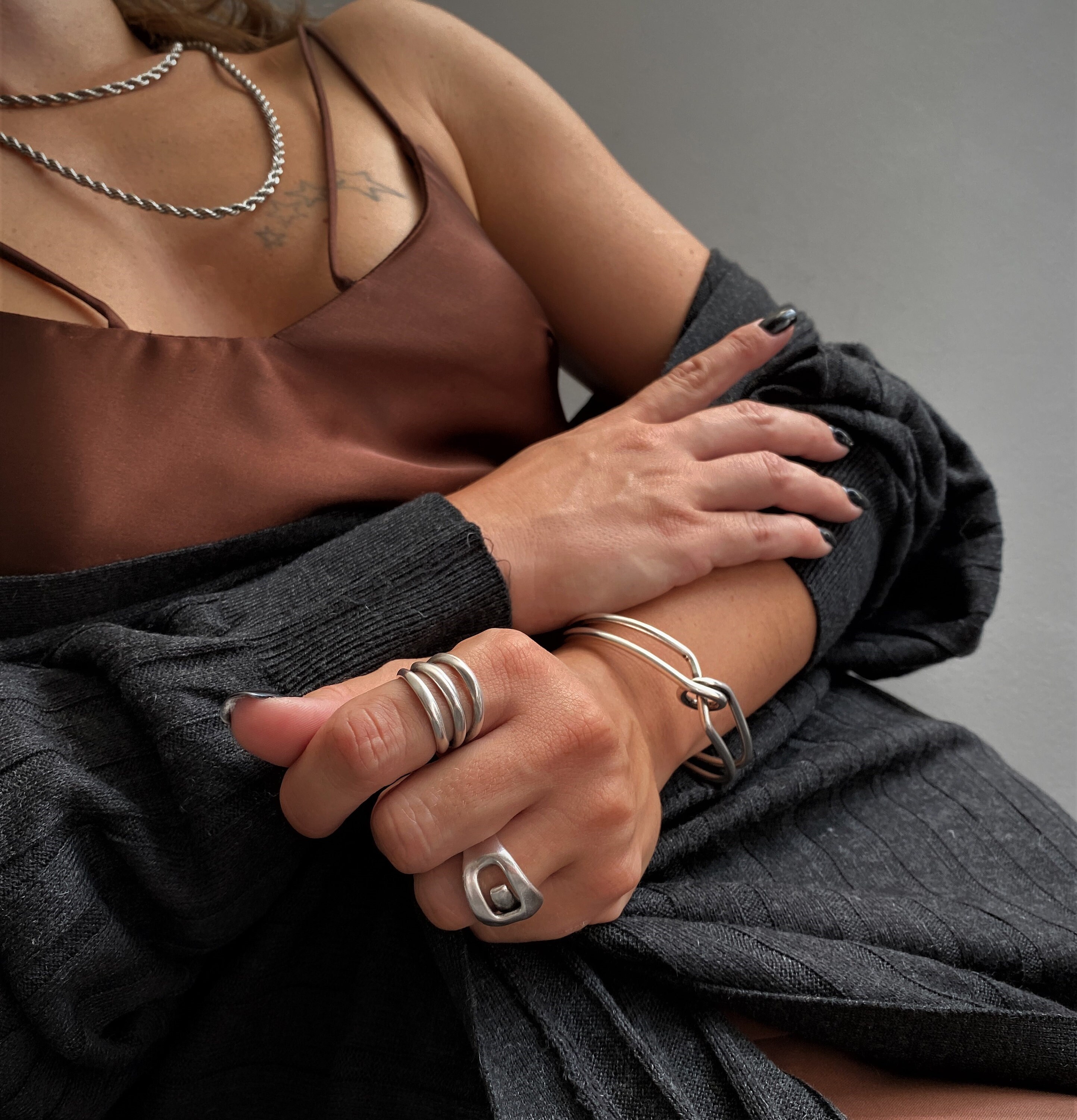 シンプルねじれロープ【VITALY】Rope Chain★ユニセックス Silver Twisted Rope Layered Chain Neclaces• Thick Modern