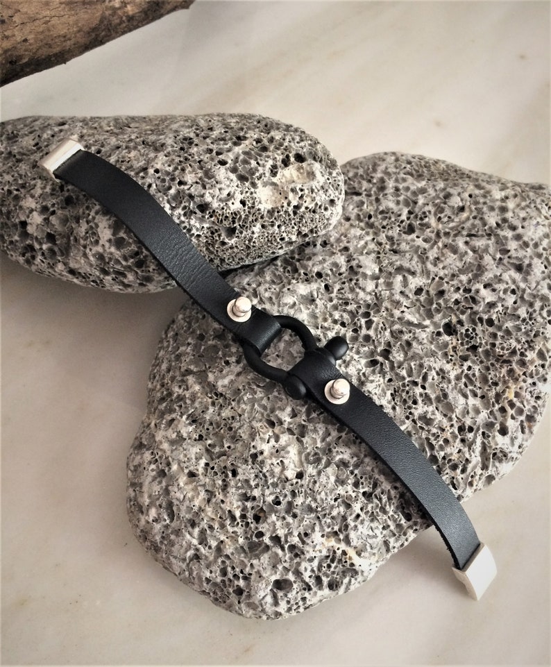 Black Shackle Bracelet Mens Wrap Leather Urban Bracelet Mens Etsy
