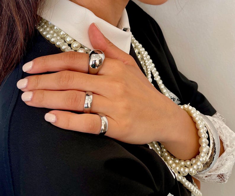 Bold Rock Style Statement Silver Dome Ring: Stainless Steel Everyday Wear