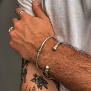 Antique Silver Spring Bracelet Cuff• Mens Adjustable Solid Everyday Cuff• Unisex Distressed Bracelet• by AnAngelsHug• Gift For Him.