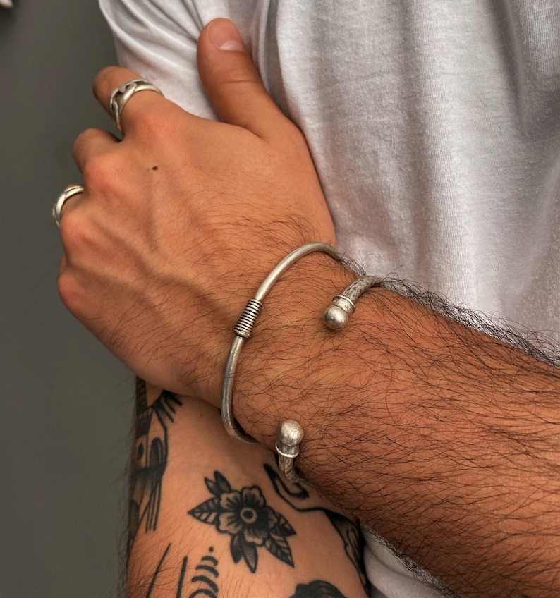 Antique Silver Spring Bracelet Cuff• Mens Adjustable Solid Everyday Cuff• Unisex Distressed Bracelet• by AnAngelsHug• Gift For Him.
