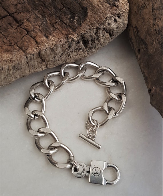 Mens Thick Chain Bracelet Silver Cuban 