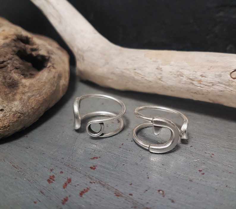 Open silver safety pin cuff ring adjustable pin warp ring Etsy